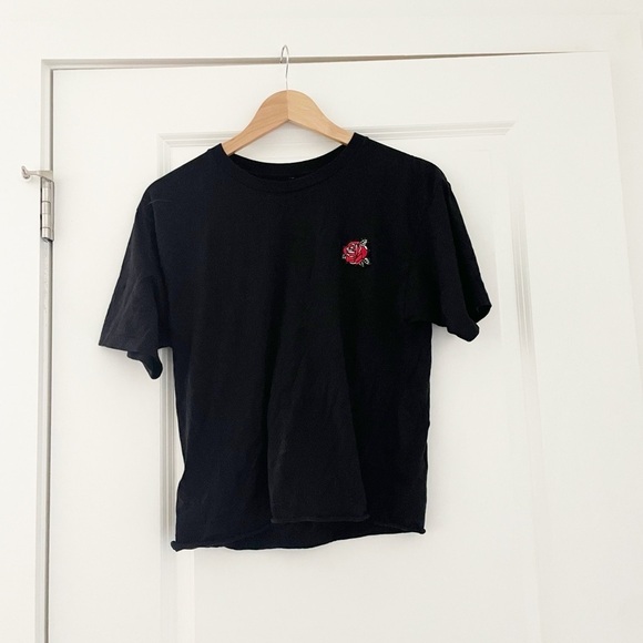 Unemployed Denim Rose Applique Tee Shirt - Picture 1 of 4